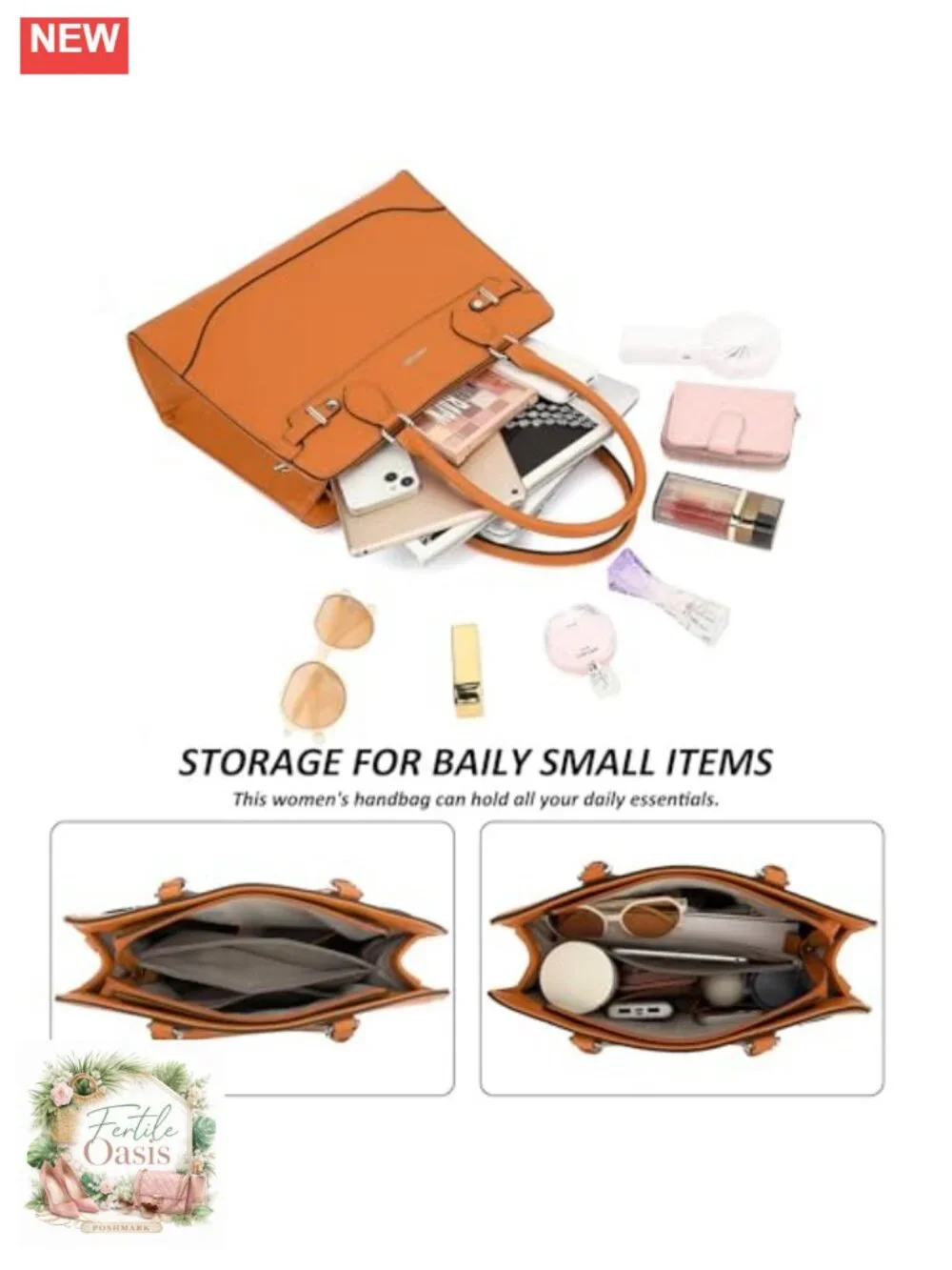 Structured Vegan Leather Tote Bag Satchel Handbag with Pockets for Work